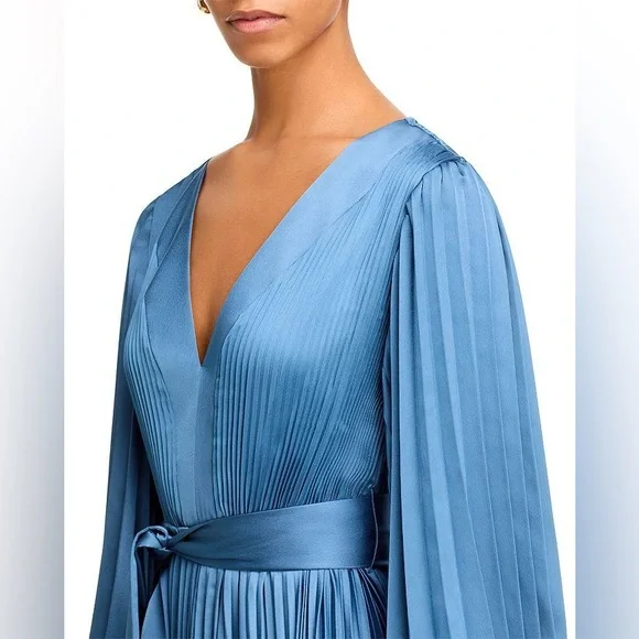 Milly Nadie Solid Pleated Maxi Dress Stone Blue Size 0 NWT - Picture 4 of 7